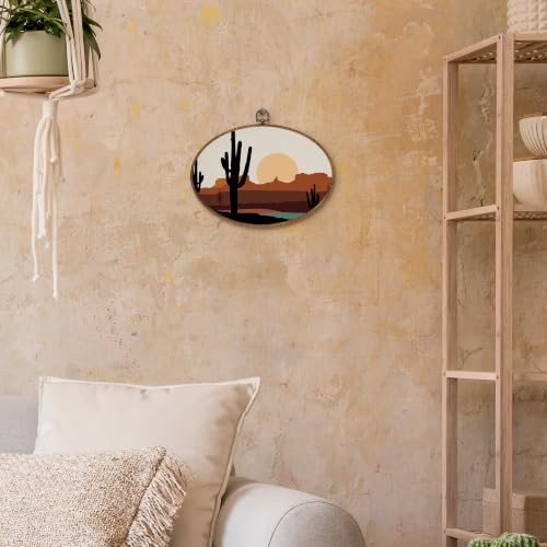 Oval Wall Art Decor - Desert Landscape Boho Canvas Artwork for Home & Living Room