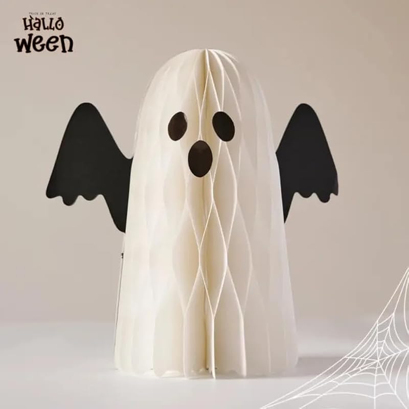 Halloween Ghost Paper Decorations Set - Honeycomb Centerpieces with Wings, 3-Piece