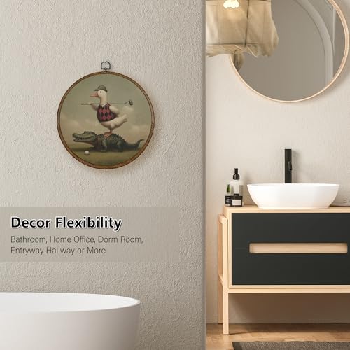 Whimsical Golf Duck Wall Art Decor - Round Canvas Frame for Boys & Kids Rooms