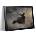 Halloween Wall Art - Framed Witch Riding Broom Canvas Decor 8x10 Inch Variation C