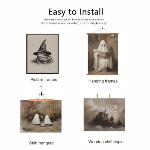 Ghost Halloween Wall Art Set - Cute Ghost Variation, Gothic Moody Decor, Unframed, 10 Pieces