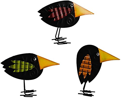 Fall Decor Metal Crow Figurines Set of 3 - Halloween Thanksgiving Autumn Table Decorations