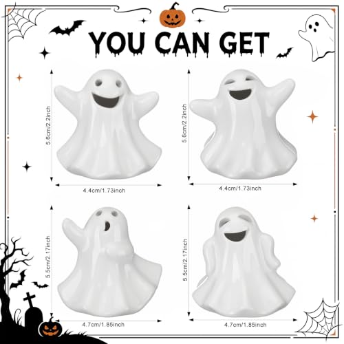 4 Pack Light Up Ceramic Ghost Halloween Decorations - Festive & Modern Decor