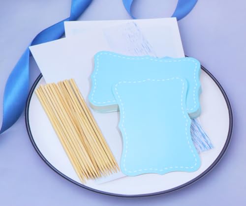 Blue Cake Cupcake Toppers Set - 20 Blank Food Picks for Party Decor