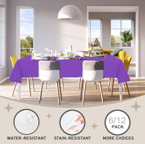 Purple Disposable Plastic Tablecloth 54x108 Inch - 12 Pack - Rectangle Variation
