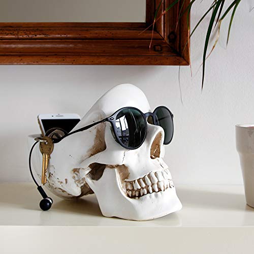 White Skull Desk Organizer & Jewelry Box - Gothic Trinket Dish & Key Holder