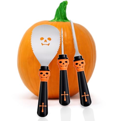 Black 3-Piece Pumpkin Carving Kit Set - Heavy Duty Stainless Steel Halloween Tools