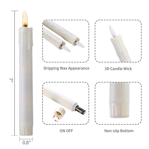 Flameless Taper Candles with Remote Control - 7 Inch LED Flickering Candle Sticks for Holiday Decor, 6 Pack