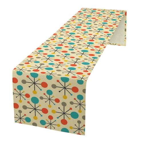 Mid Century Table Runner - Atomic Geometric Retro 1950s 1960s Style - 13x60 Inch - Focusbrite Variation 1