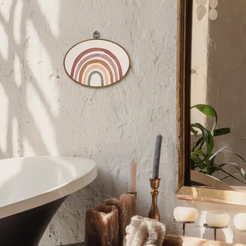 Boho Rainbow Oval Wall Art Decor - Neutral Canvas Artwork for Home & Nursery
