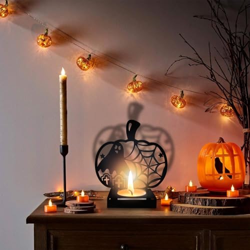 ABTOLS Halloween Shadow Candle Holder Ghost - Spooky Pumpkin & Web Design
