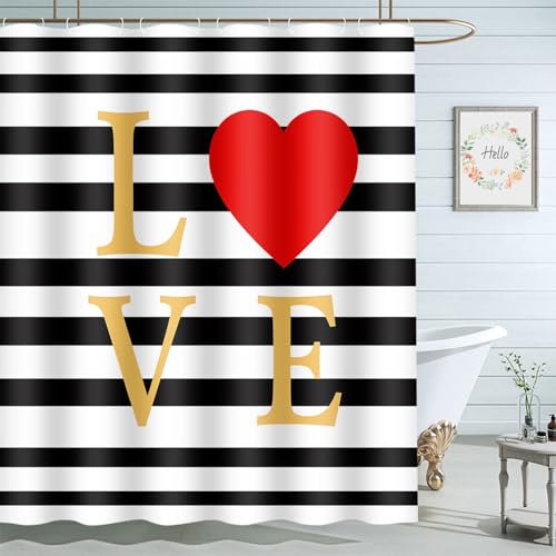 Bathroom Shower Curtain Waterproof Red Love Hearts with Hooks 72x72 Inch - Variation of THIS listing