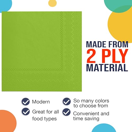 Lime Green Dinner Napkins - Party Solids 300 Pack, 2-Ply Disposable Paper