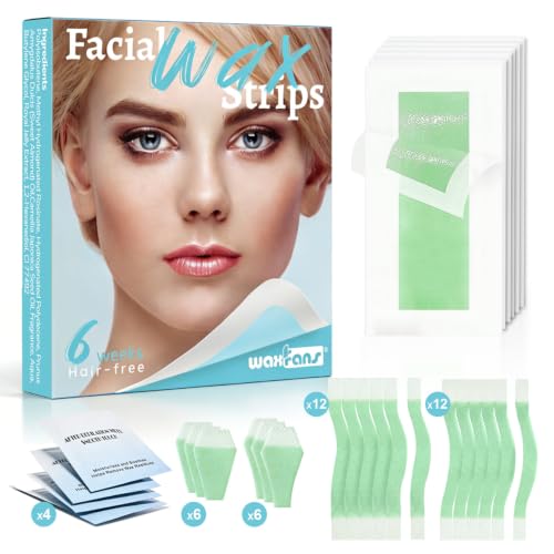 Waxfans 52PCS Face & Eyebrow Wax Strips Kit - Includes 1 Pack with 4 Post-Wax Oil Wipes