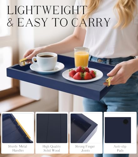 Large Wooden Serving Tray with Handles - Navy Blue - Variation of THIS listing