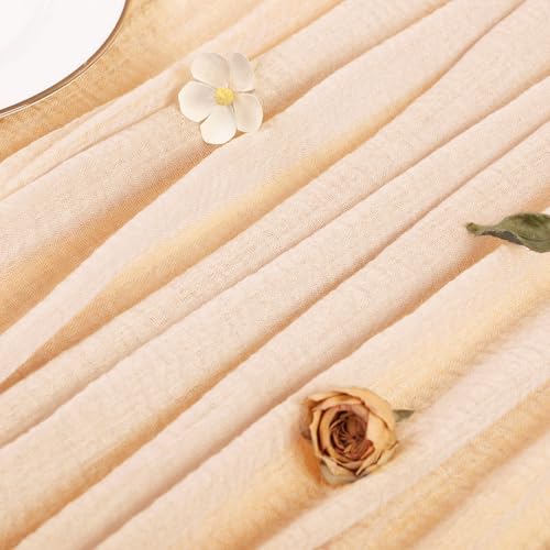 Deep Beige 10ft Boho Cheesecloth Table Runner 32x120 Inches for Wedding & Party Decor