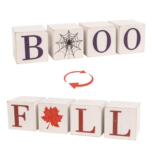 Fall Halloween Tiered Tray Decor 4 Pcs Wooden Signs - Orange & Purple Variation