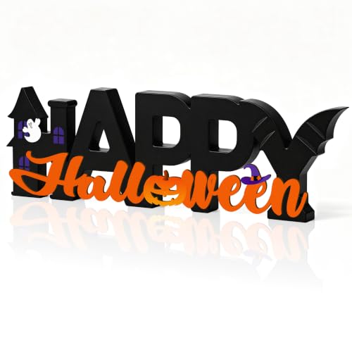 Wooden Halloween Table Decorations - Spooky Pumpkin Ghost Festive Centerpiece