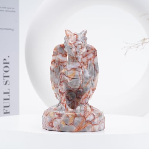 Natural Hand Carved Dragon Crystal Sculpture - Flying Dragon Red Grid Figurine - Healing Stone Home Decor