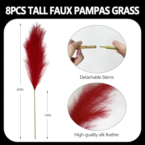 Orange Tall Faux Pampas Grass Decor - 8 Pieces, 45 Inch Halloween & Fall Arrangement
