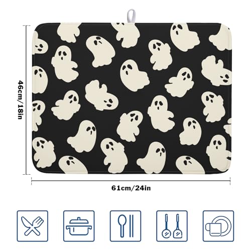 Kawani Halloween Ghost Dish Drying Mat 18x24 Inches Reversible Microfiber Kitchen Mat