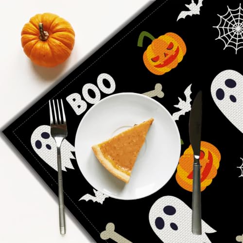 Halloween Pumpkin Placemats Set of 4 - Fall Table Decor 12x18 Inch - Halloween Decor Variation