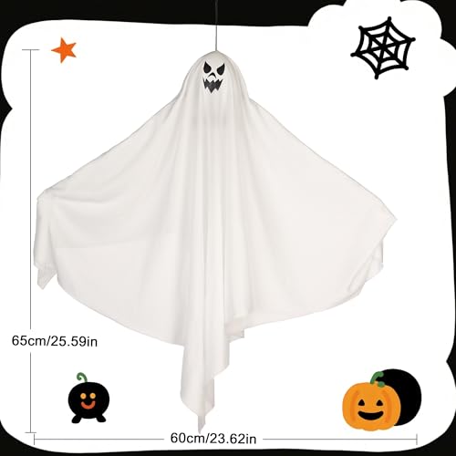 2 Pcs Halloween Hanging Ghost Decorations with Color-Changing Lights & Auto-Timer