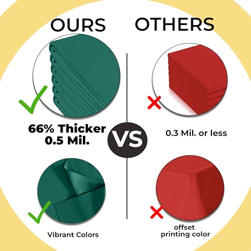 Disposable Plastic Table Cover 54x108 Inch Dark Green 66% Thicker 12 Pack