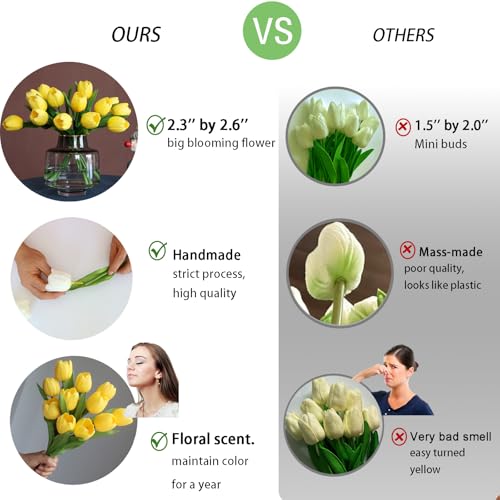 Large Luxury Series Yellow Artificial Tulips - Real Look & Touch for Wedding & Home Decor (11pcs)