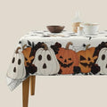 Halloween Rectangular Tablecloth 60x84 Inch White Pumpkin Floral Leaves Decor