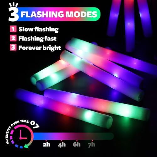 58 PCS LED Foam Glow Sticks Bulk - Colorful Flashing Neon Party Favors for Birthday Wedding Carnival