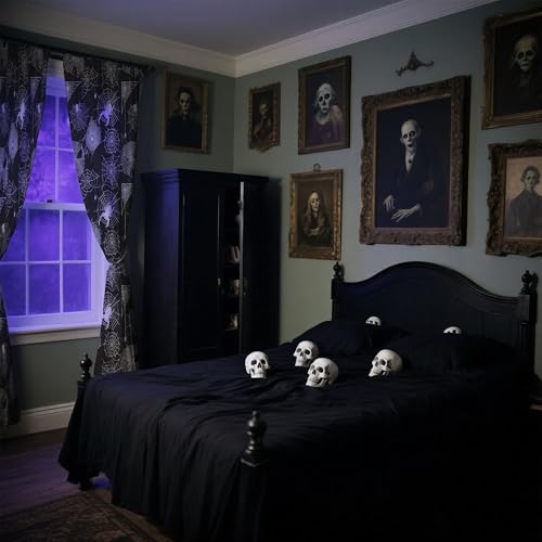 Halloween Sheer Curtains for Living Room & Bedroom - 50W x 63L, Pack of 2, Spider Web Print, Black
