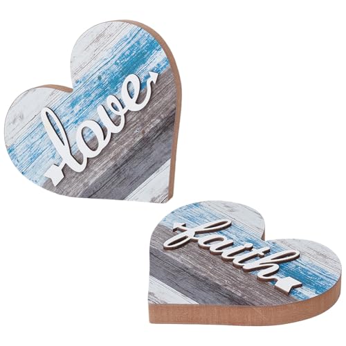 Rustic Heart Wooden Decor Sign - Style 1, Love & Faith Table Centerpiece