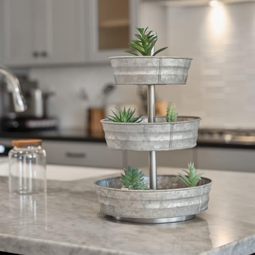 WallCharmers Galvanized Metal 3-Tier Serving Tray - 18 Inch Kitchen Decor