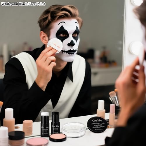Halloween Face Paint Stick Set with Setting Powder & Sponges - Full Coverage, Non-Toxic