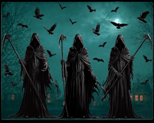 Halloween Grim Reaper Window Clings Decor Set - Extra Large Spooky Decals for Glass