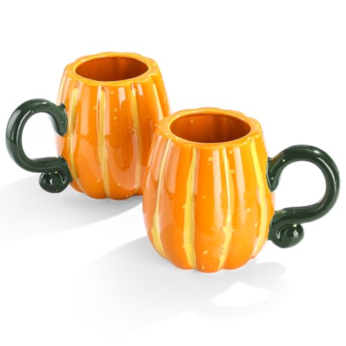 Orange Fall Pumpkin Mug 16oz Ceramic Coffee Cup - Halloween & Thanksgiving