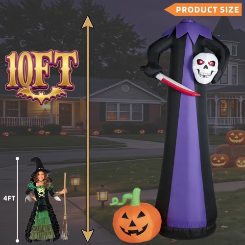 10FT Purple Grim Reaper Inflatable Halloween Yard Decor with LED Lights