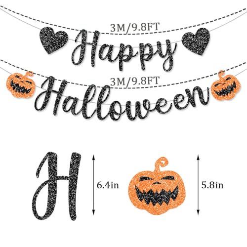Pre-String Halloween Banner with Glitter Pumpkin & Scary Font - Outdoor Party Decor