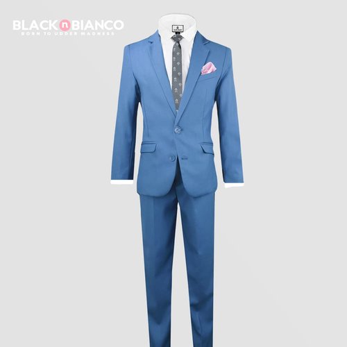 Black n Bianco Boys Slim Fit Suit Rosefia Style Five Piece Set Sophia Mid Blue 8