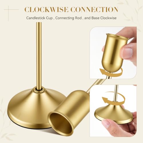 48 Pack Gold Metal Taper Candle Holders Set Vintage Style with Stable Bases - 3 Heights