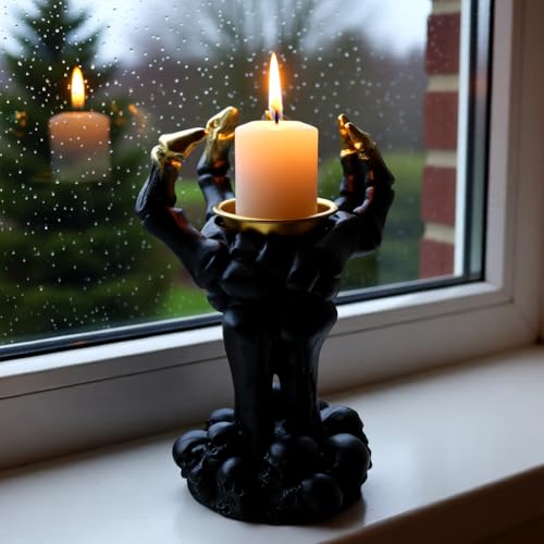 Halloween Gothic Skeleton Hand Candle Holder Black - Spooky Jewelry & Decor Organizer