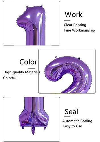 Jumbo 40 Inch Purple 100 Number Foil Balloons with Crown for Birthday & Anniversary Decor