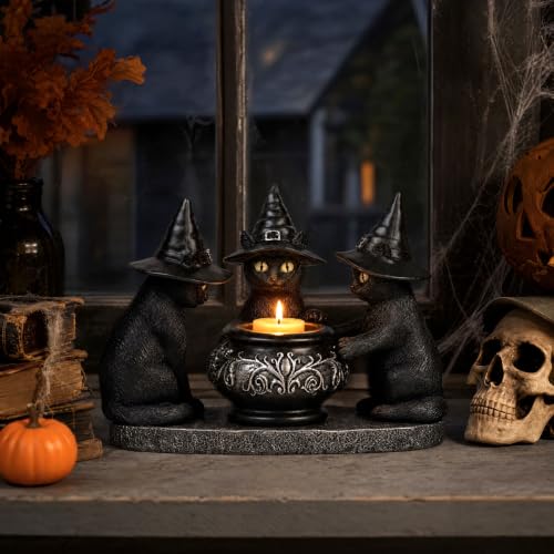 Halloween Black Cat Decorations - Resin Gothic Tabletop Centerpiece - Variation of Cat