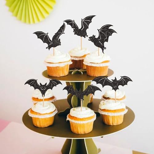 Halloween Bat Cupcake Toppers - Black, 24 Pack with Variation Bats Black-6