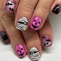 Halloween Press On Nails Short Square Glossy Fake Nails Set - Purple Black White Variation