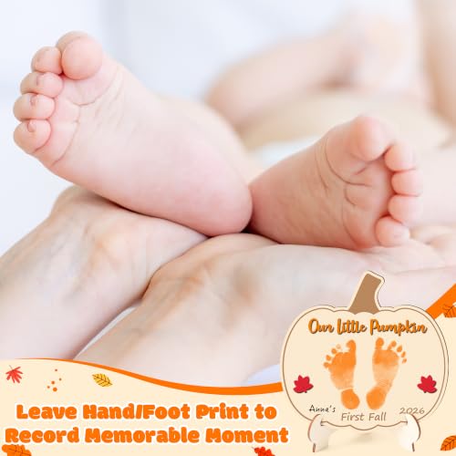 First Fall Baby Footprint Handprint Sign - Keepsake Fall Keepsake - Pumpkin-Shaped Wooden Art - Variation: First Fall