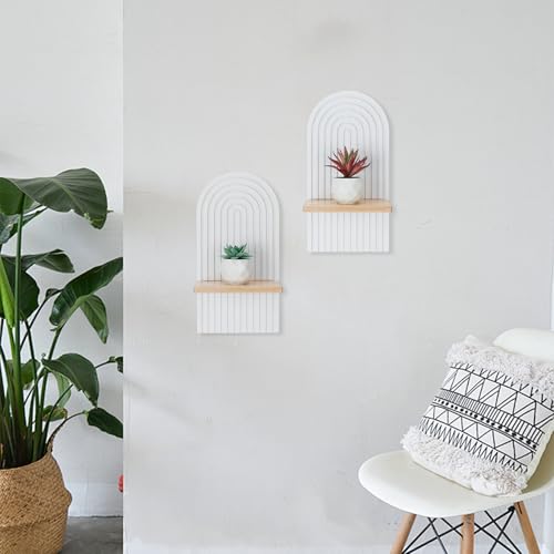 White Boho Wall Candle Sconces Set of 2 Rustic Wooden Candle Holders for Bedroom & Living Room