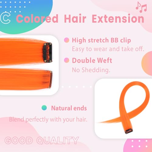 Colored Hair Extensions 22 Inch Straight Clip-In Body Face Hair Glitter Rainbow Orange Variation