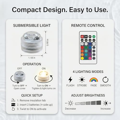 Waterproof RGB Submersible LED Lights with Remote for Pool Fountain Vase